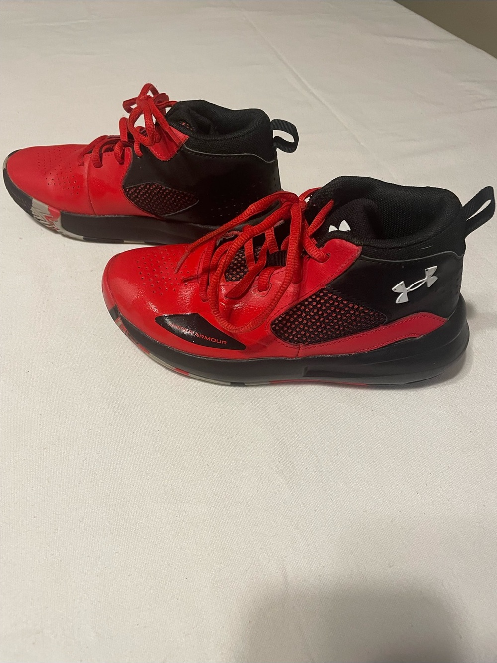 Under Armour Kids Red and Black Mid-Top Sneakers